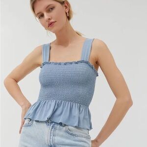 Urban Outfitters Blue Smocked Peplum Top Size M